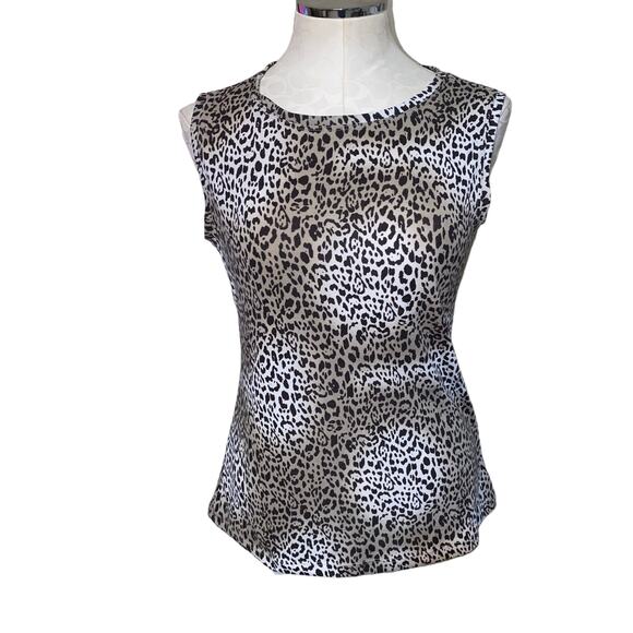 AK Anne Klein Classic Leopard Print Sleeveless High Neck Blouse Size Large - Picture 1 of 8
